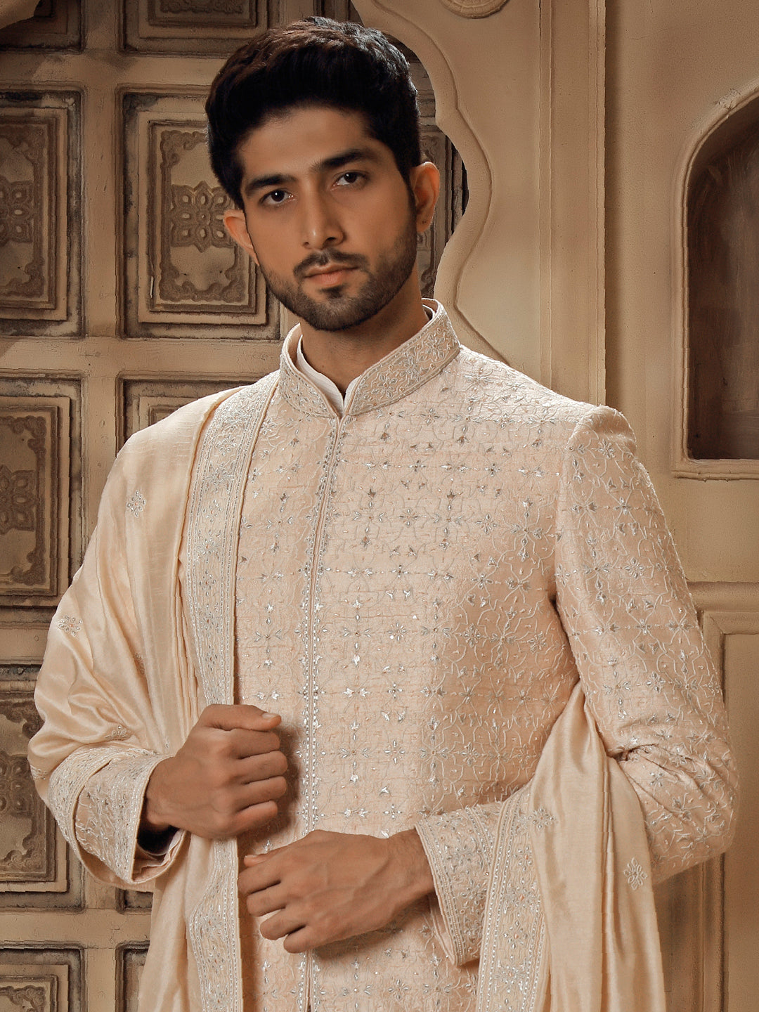 BLUSH SHERWANI ALLOVER FINE RESHAM EMBROIDERY