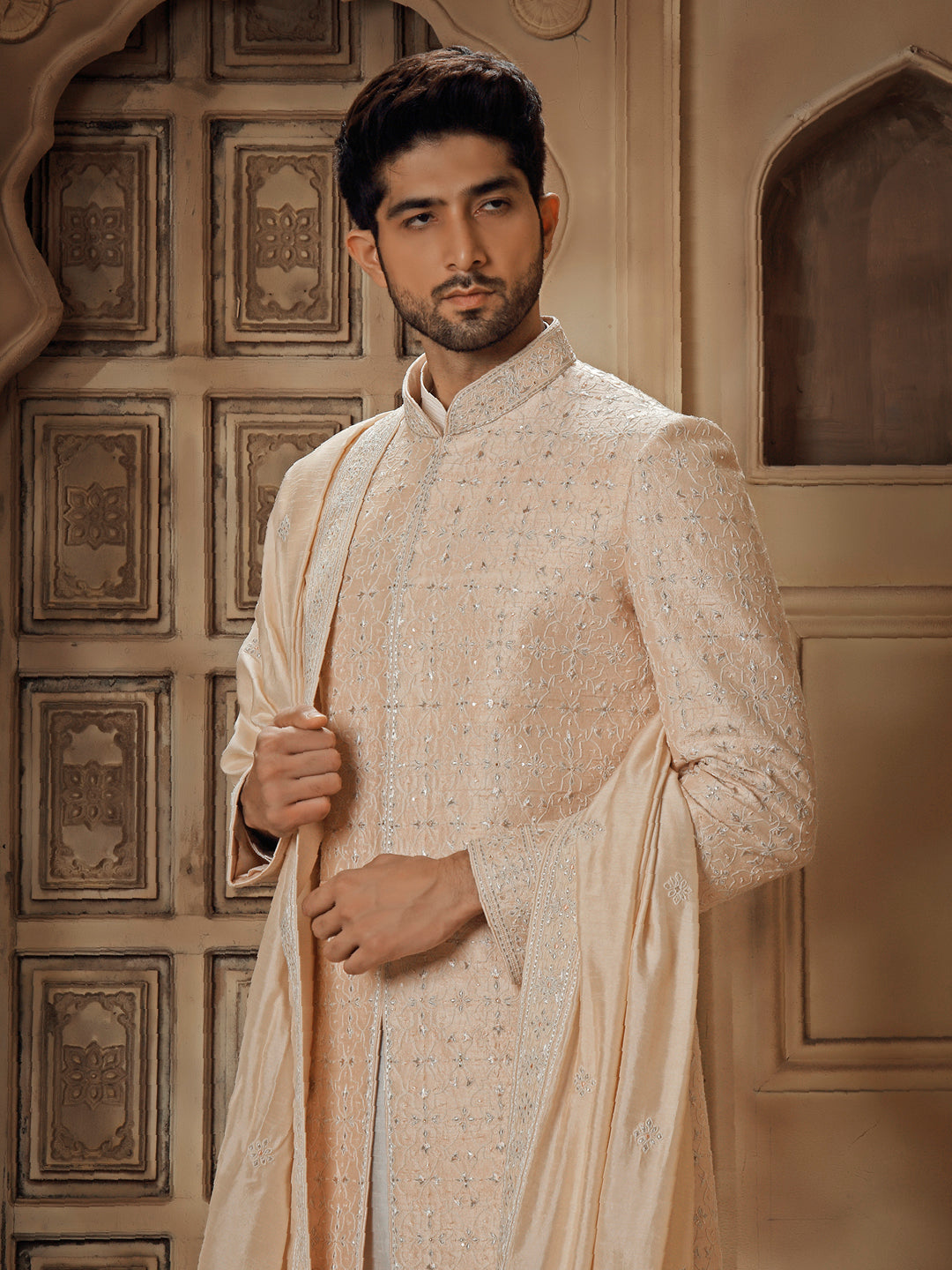 BLUSH SHERWANI ALLOVER FINE RESHAM EMBROIDERY