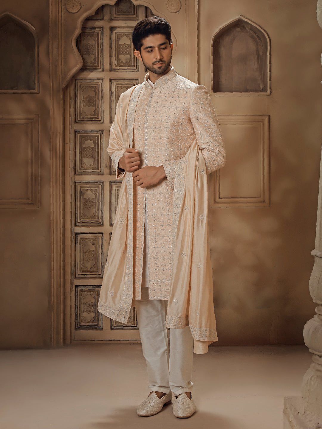 BLUSH SHERWANI ALLOVER FINE RESHAM EMBROIDERY