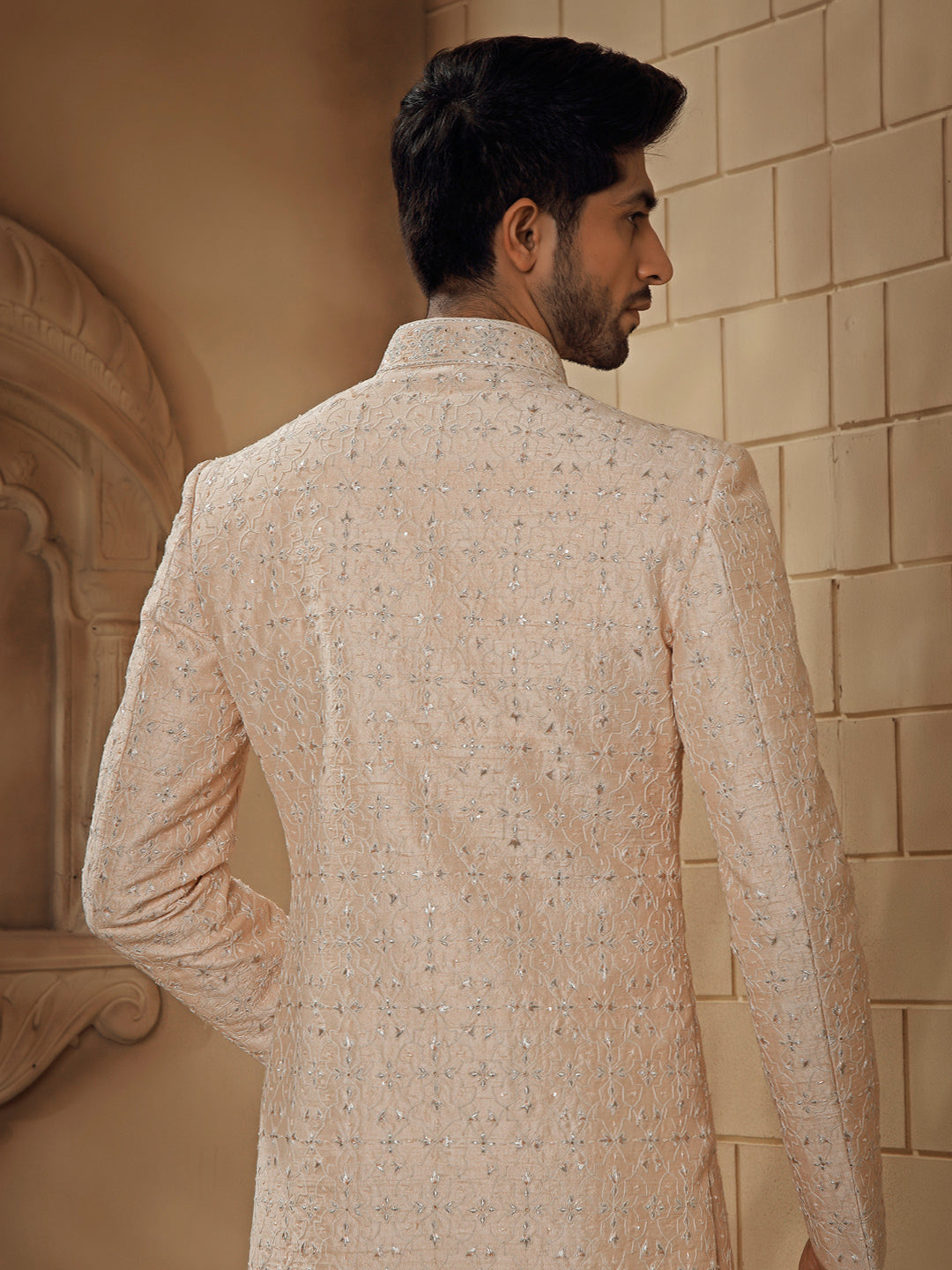 BLUSH SHERWANI ALLOVER FINE RESHAM EMBROIDERY