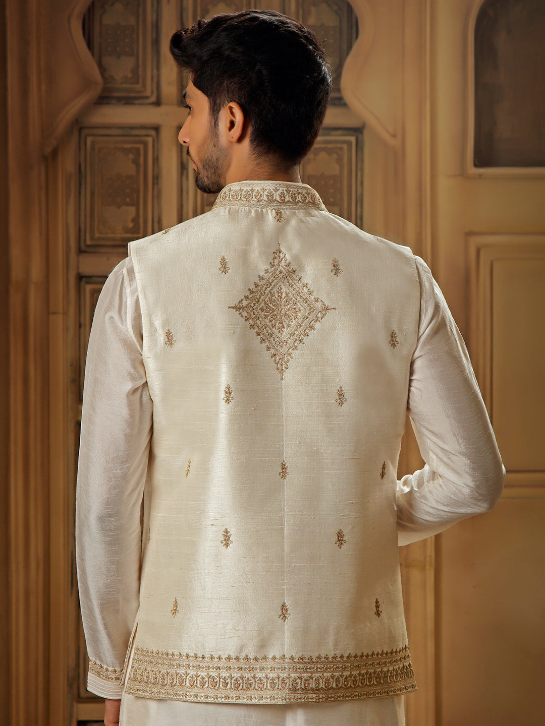 RAWSILK KURTA BUNDI SET WITH GOLD TILLA EMBROIDERY