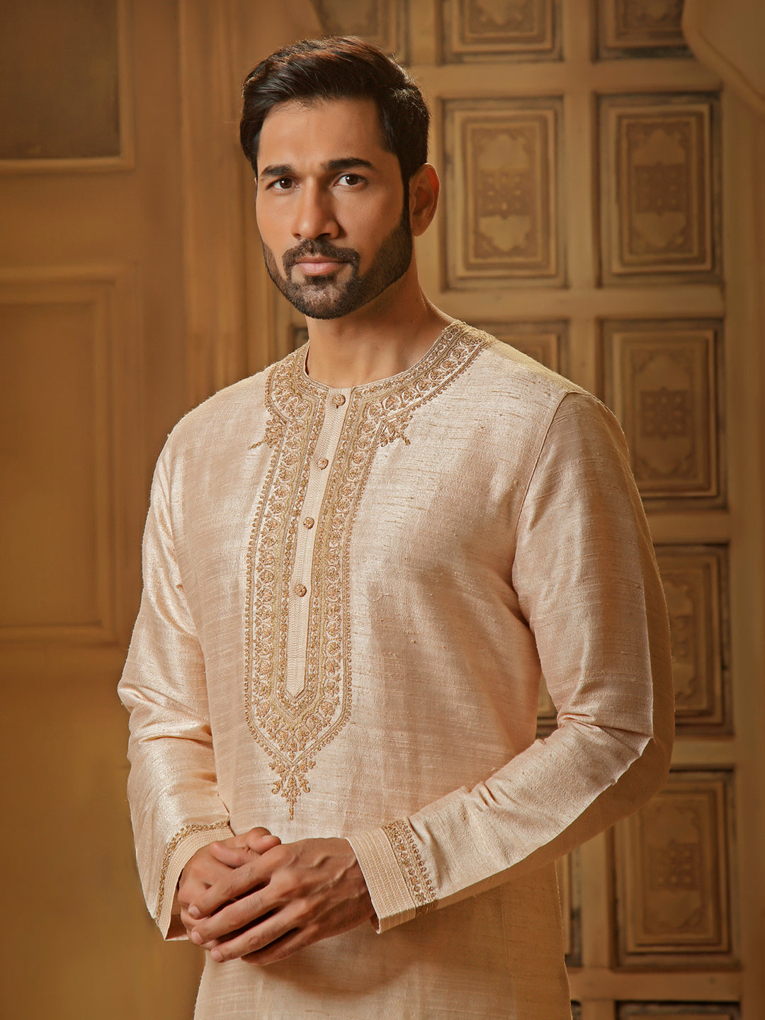 GOLD RAWSILK KURTA SET WITH TILLA EMBROIDERY