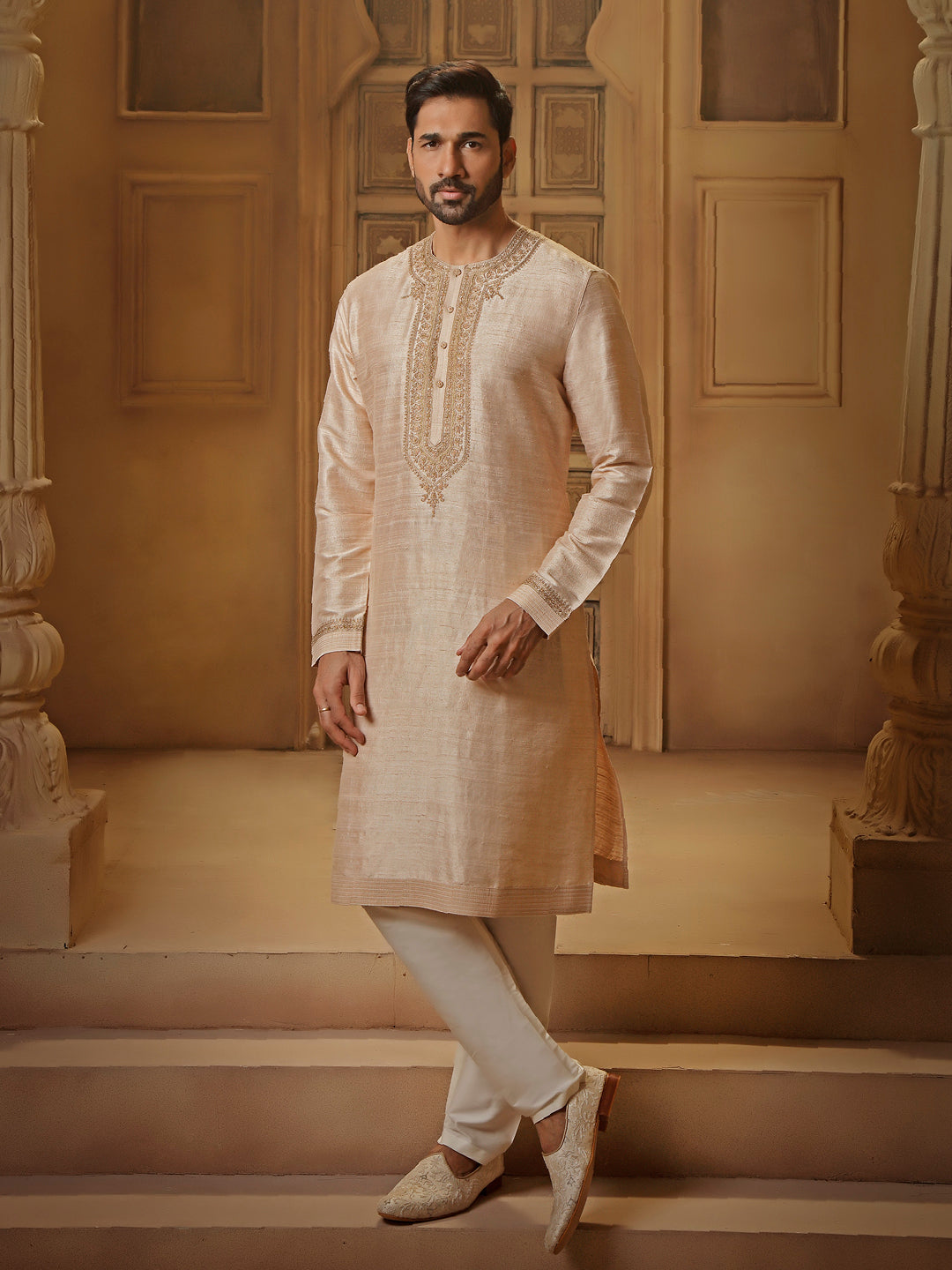 GOLD RAWSILK KURTA SET WITH TILLA EMBROIDERY