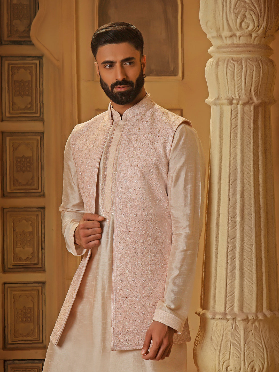 RAWSILK KURTA BUNDI SET WITH MULTI THREAD EMBROIDERY