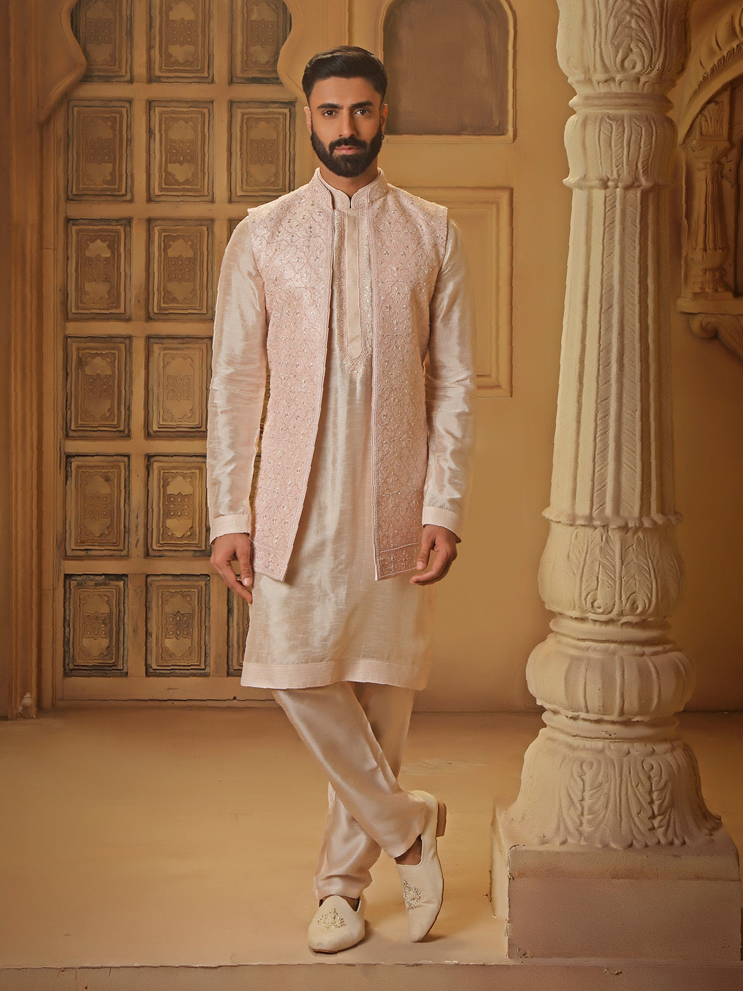 RAWSILK KURTA BUNDI SET WITH MULTI THREAD EMBROIDERY