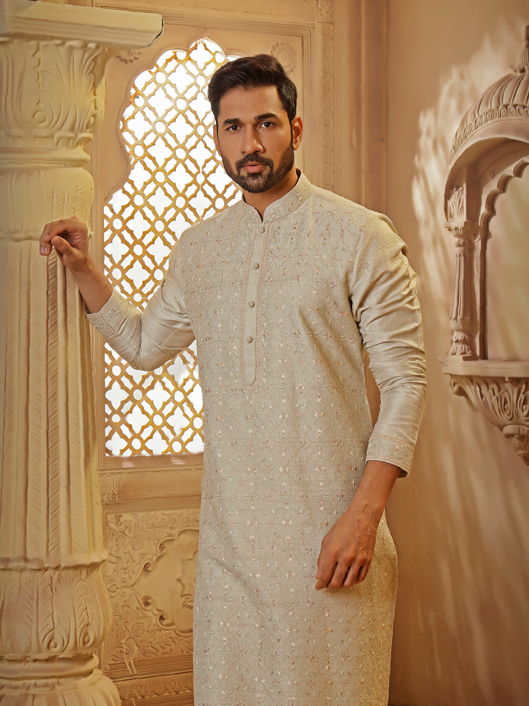 MINT RAWSILK KURTA SET WITH MULTI THREAD EMBROIDERY