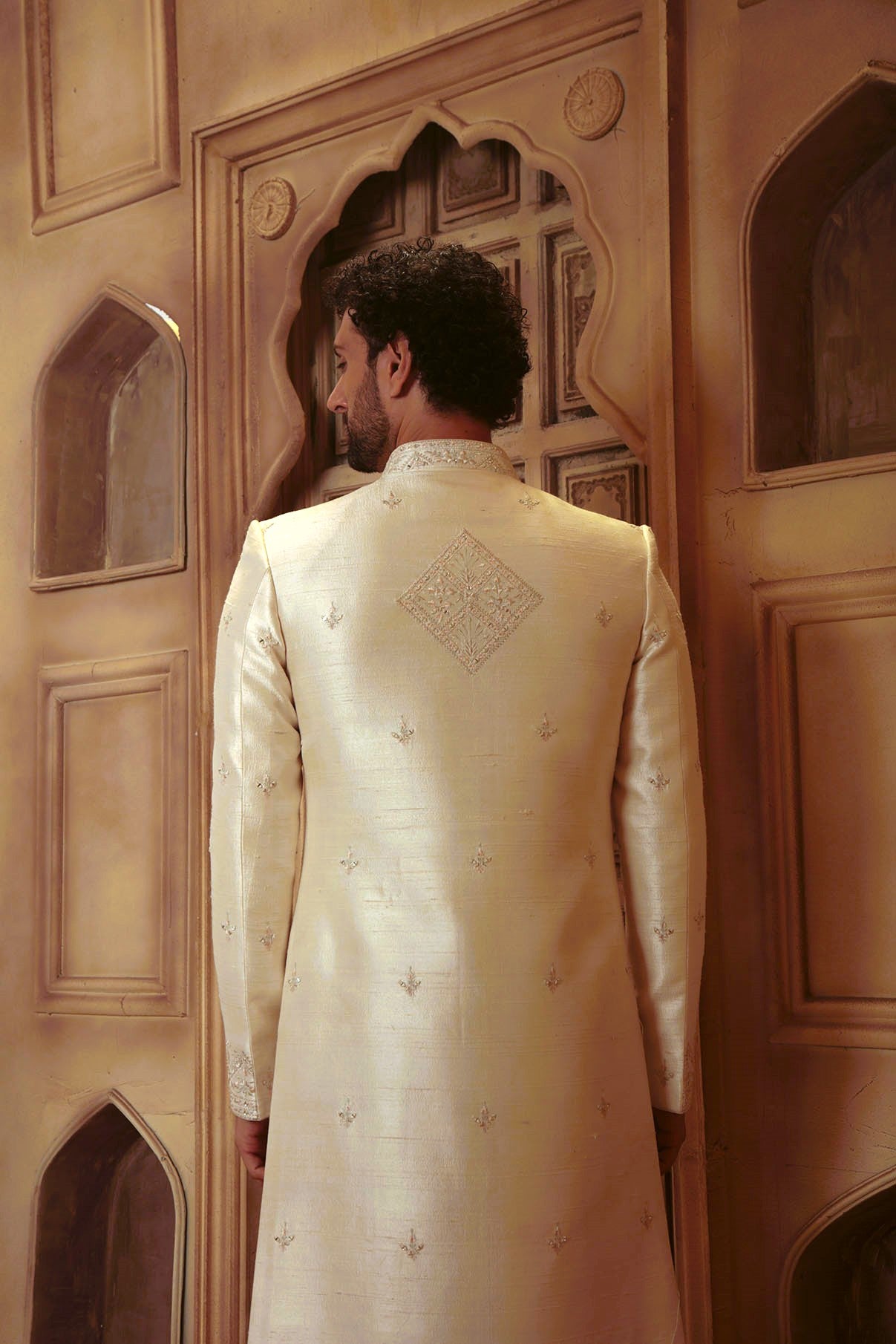 RAWSILK SHERWANI SET WITH MIRRORWORK EMBROIDERY