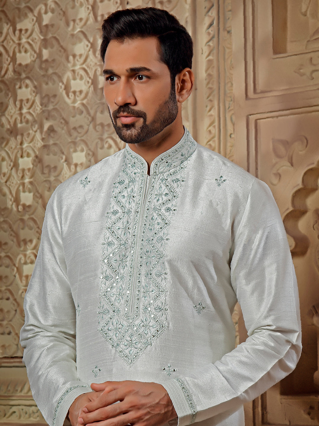 RAWSILK KURTA SET WITH MIRRORWORK EMBROIDERY