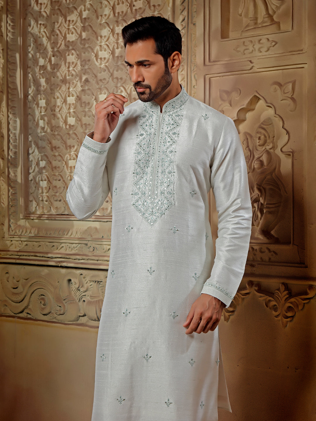 RAWSILK KURTA SET WITH MIRRORWORK EMBROIDERY