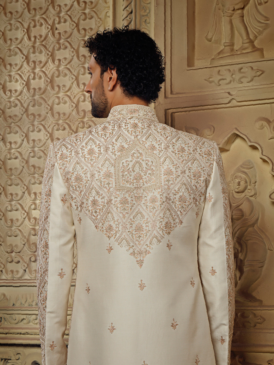 OFFWHITE SHERWANI ALLOVER  FINE RESHAM EMBROIDERY