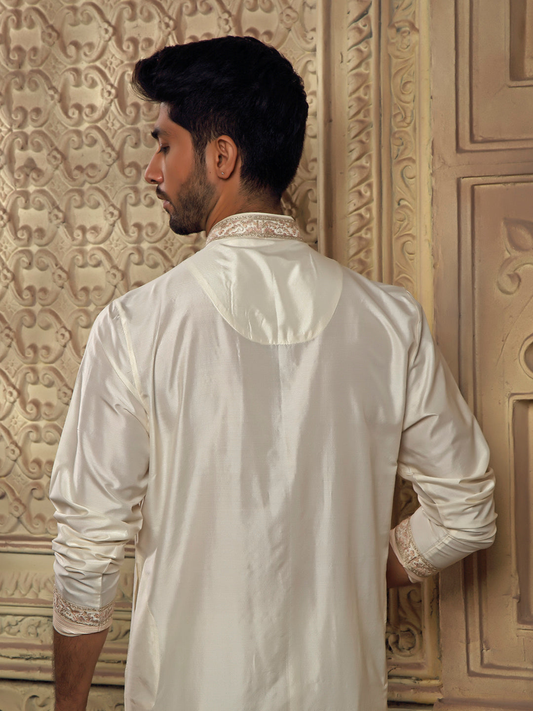 SPUNSILK KURTA SET WITH FINE PASTEL EMBROIDERY