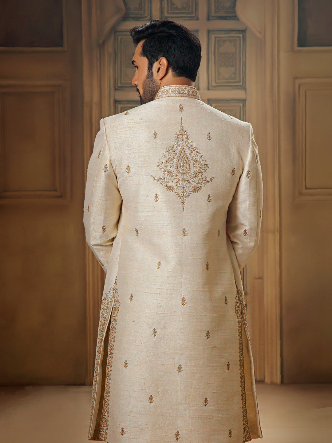 PEARL SHERWANI WITH TILLA EMBROIDERY