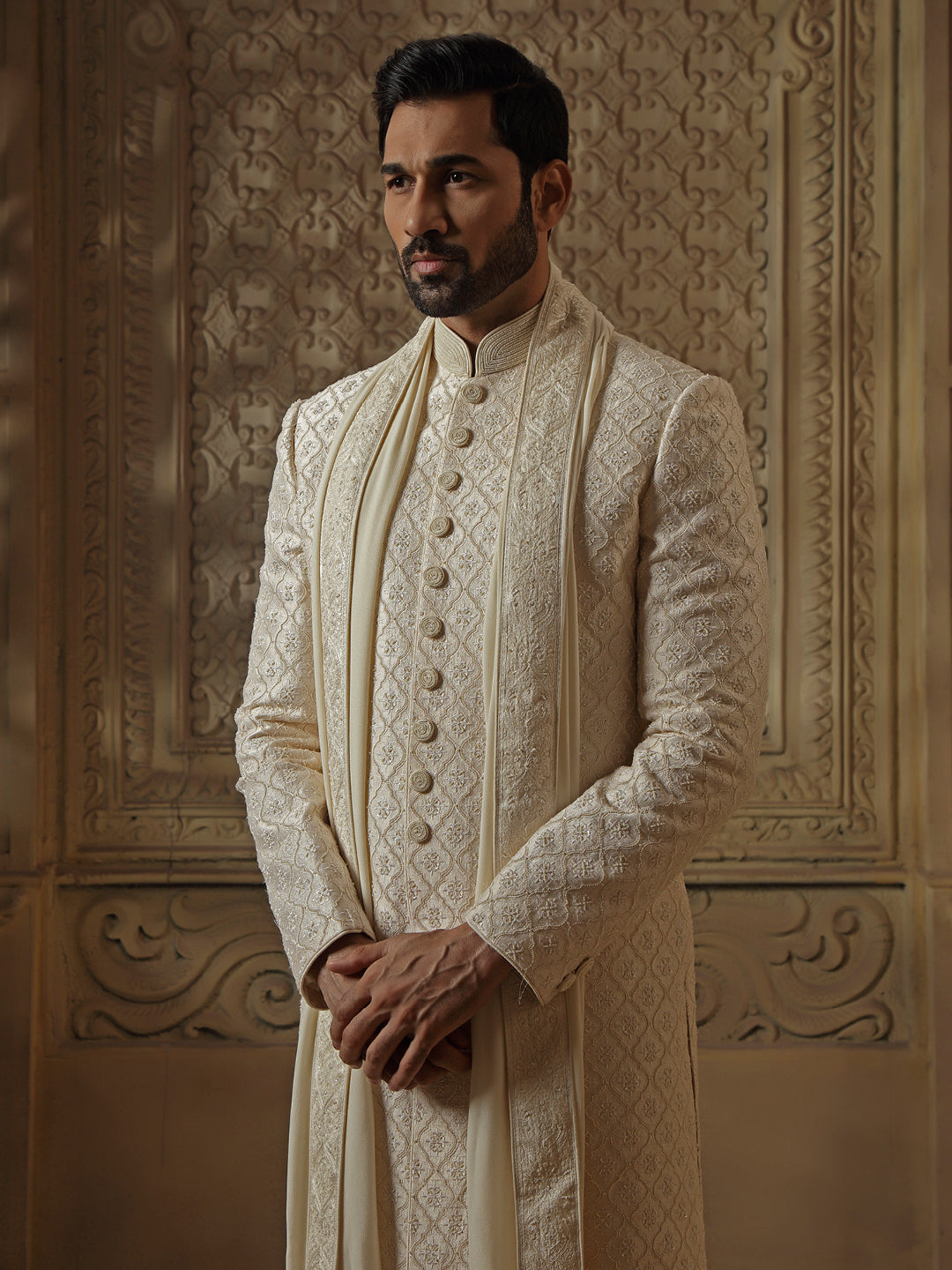 All Over Pearl Jaal Sherwani Set