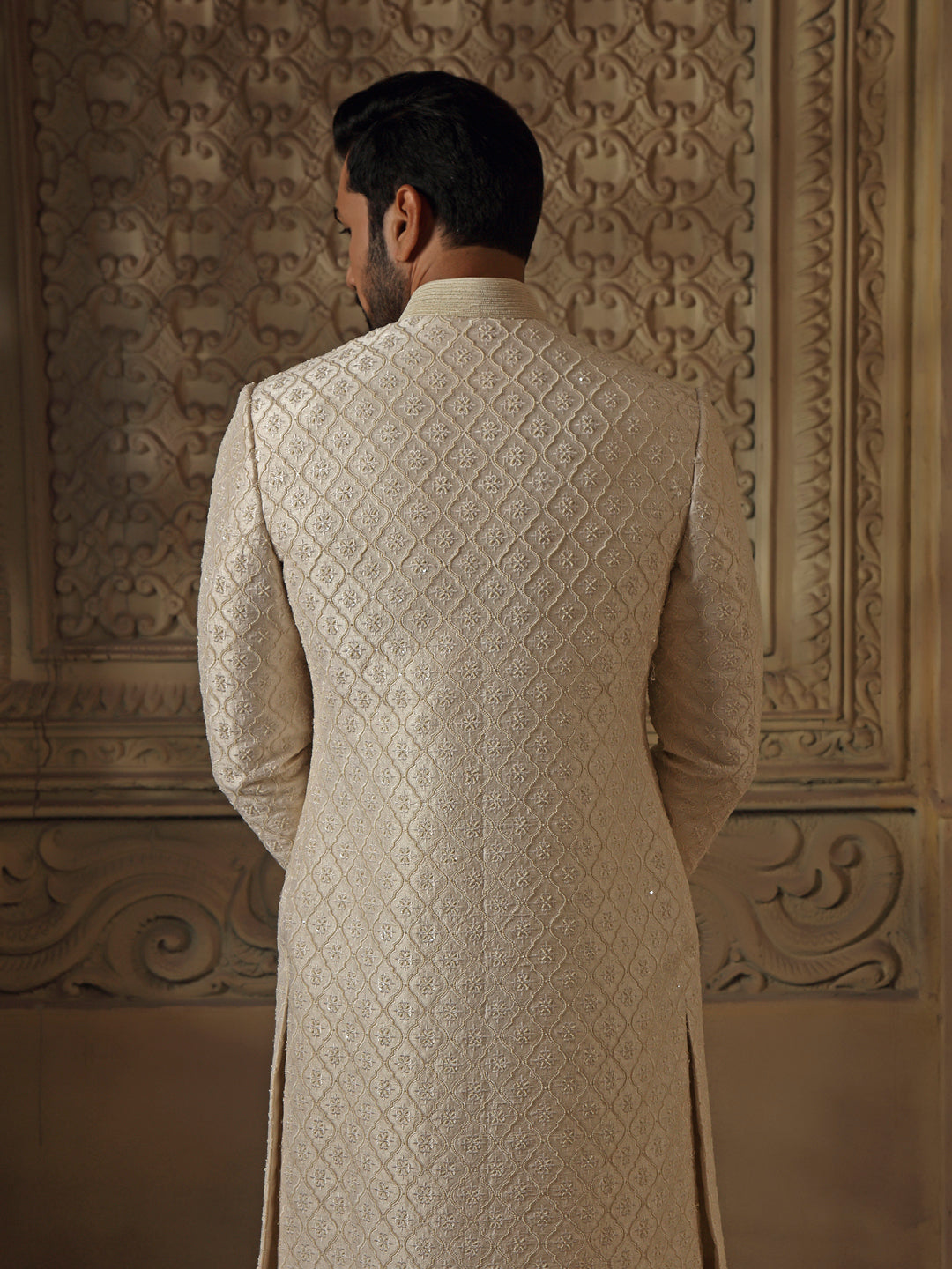 All Over Pearl Jaal Sherwani Set