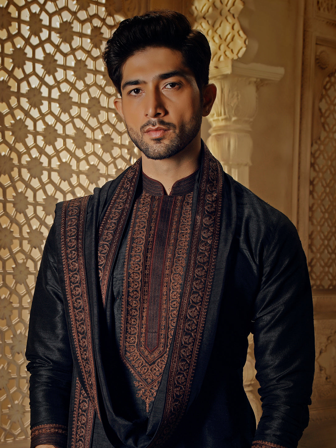 Black Tilla Embroidery Kurta Set