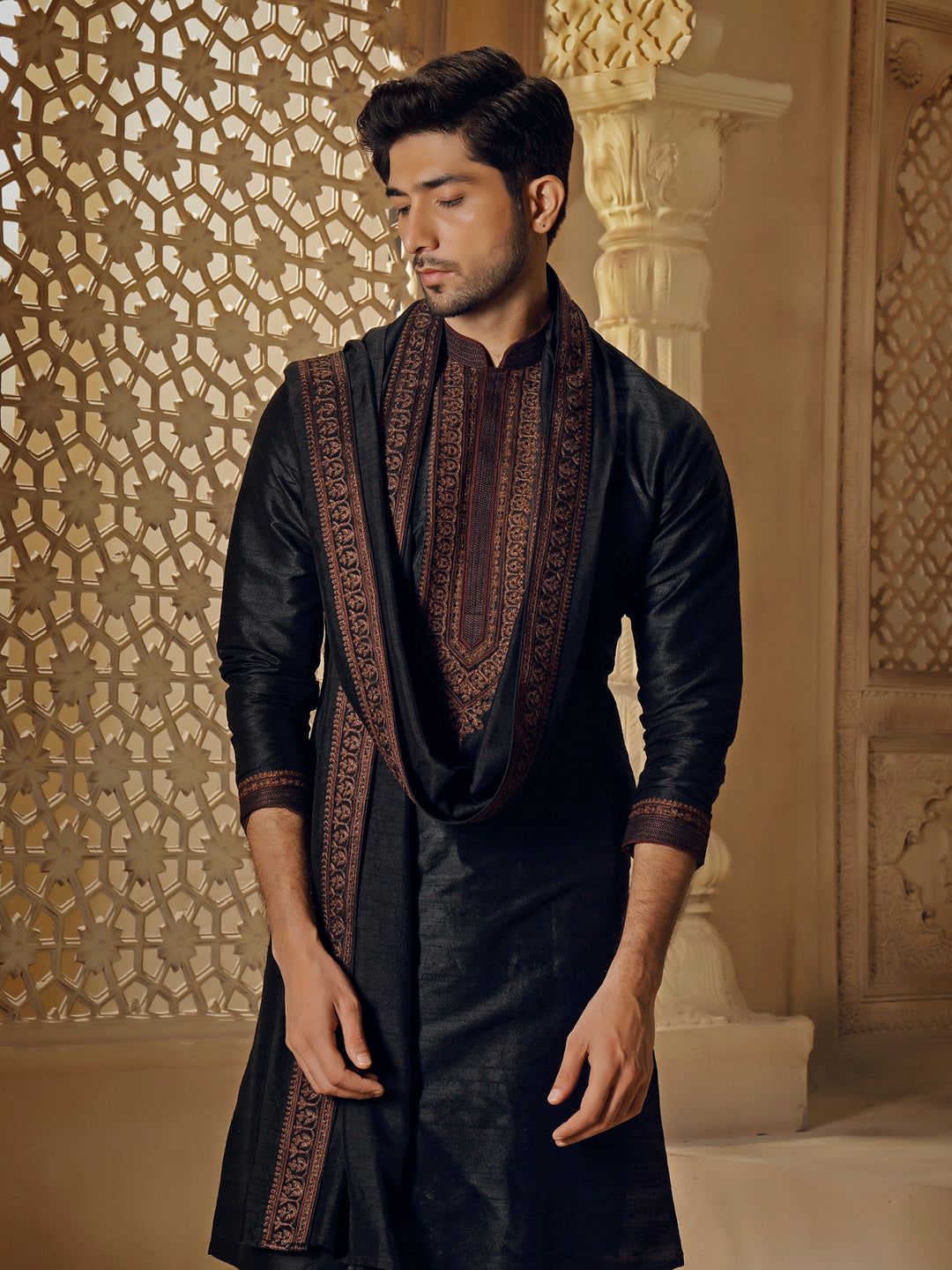 Black Tilla Embroidery Kurta Set