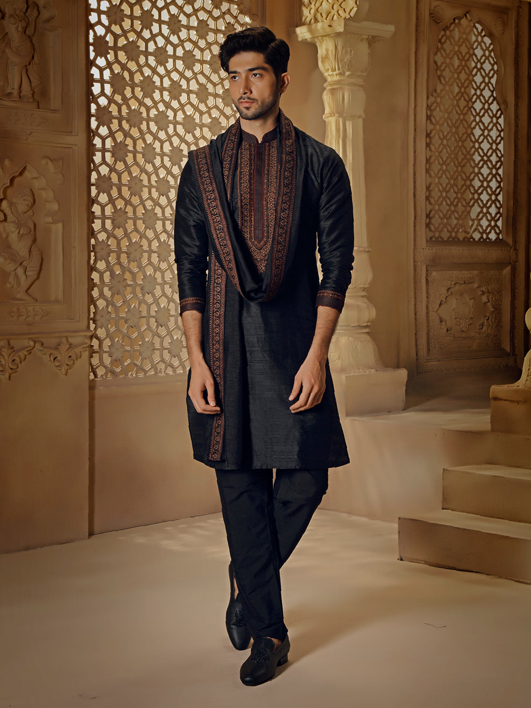 Black Tilla Embroidery Kurta Set