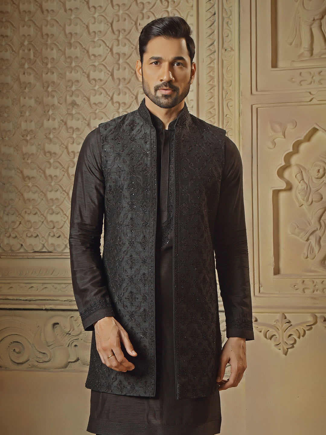 Black Digitally Embroidered Coaty Set