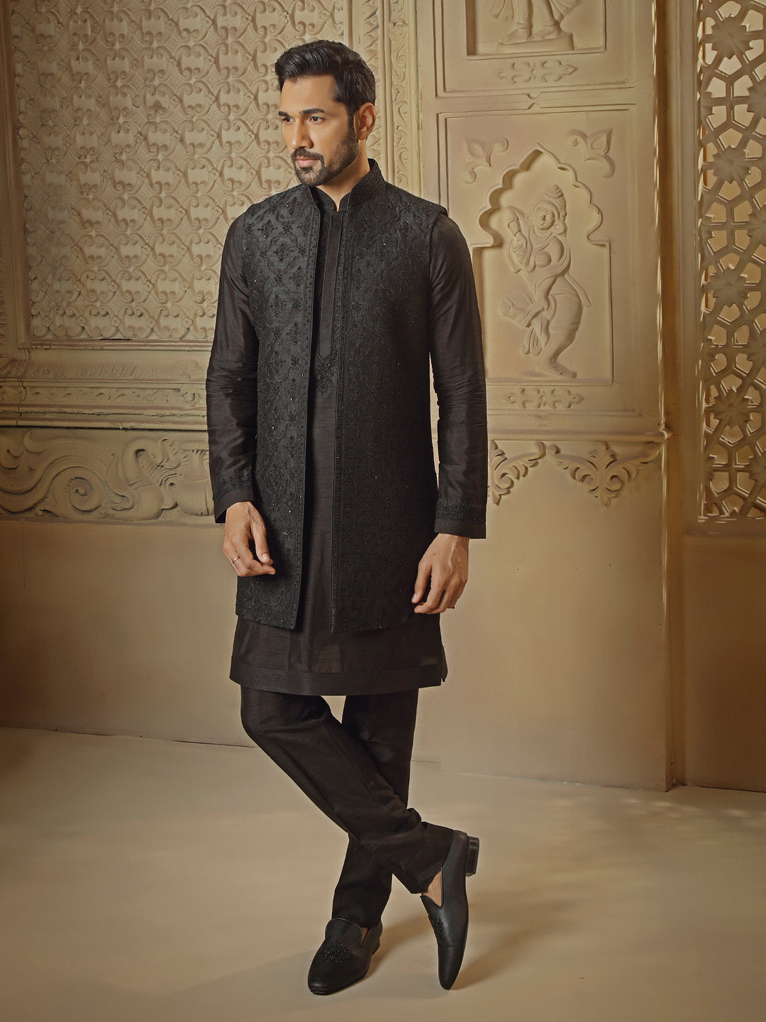 Black Digitally Embroidered Coaty Set