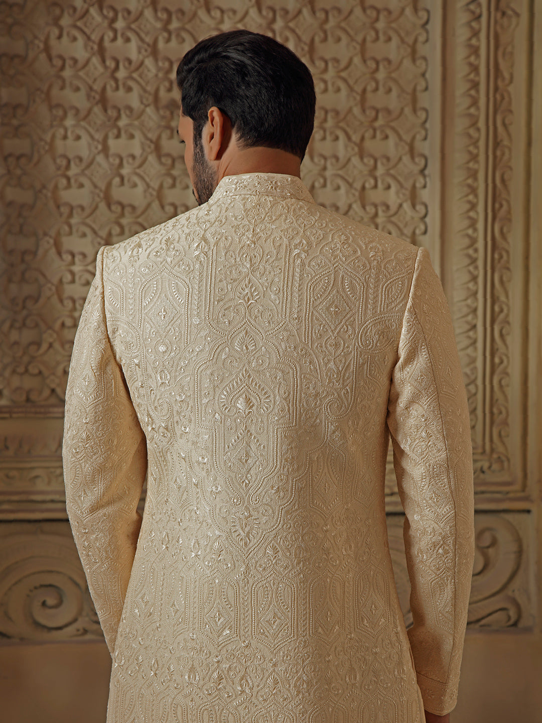 Pearl Jamevar Embroidery Sherwani Set