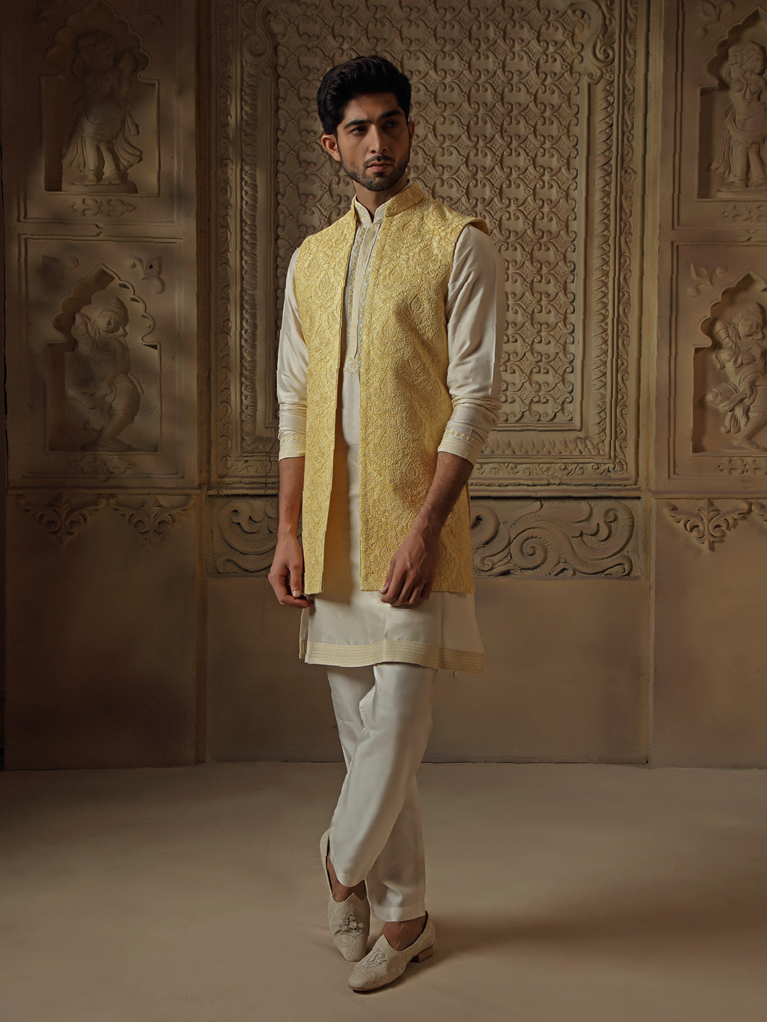 Yellow All Over Pearl Jaal Coaty Set