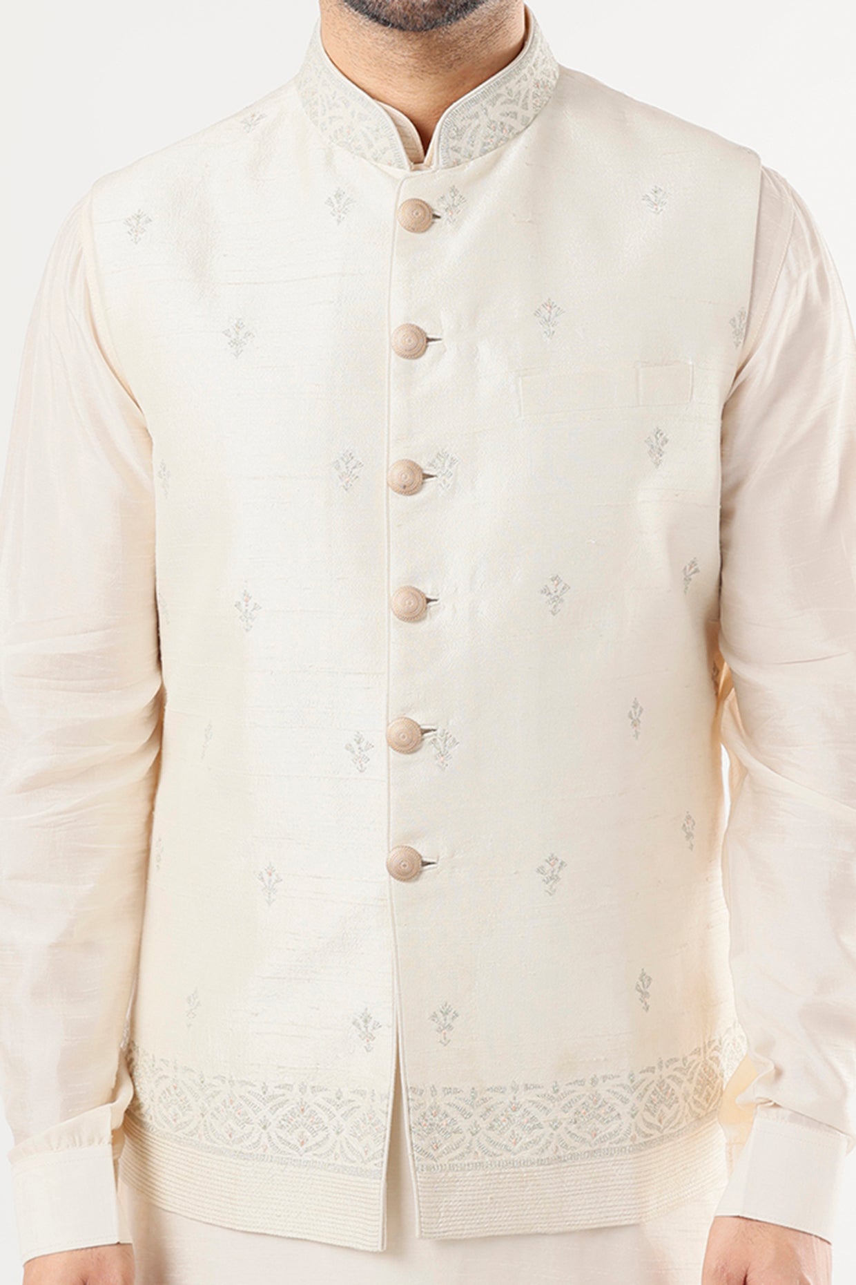 Ivory Embroidered Bundi Jacket With Kurta Set