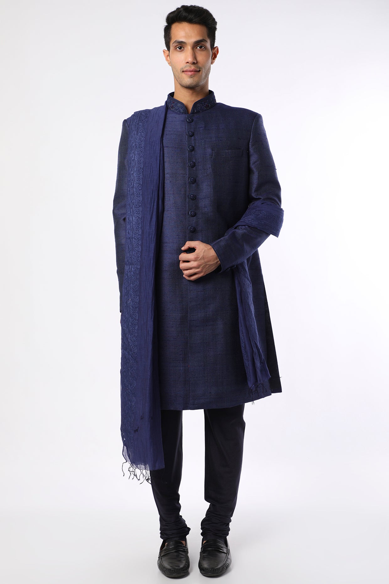 Royal Blue Matka Silk Sherwani Set