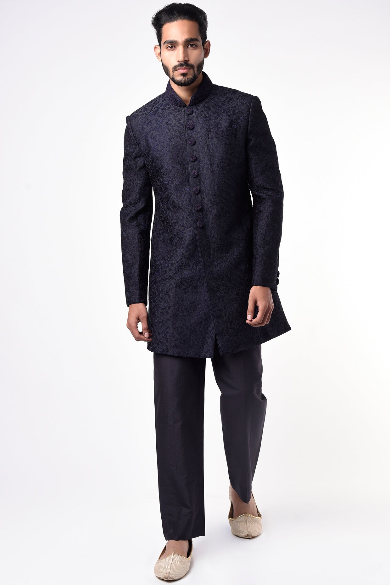 Midnight Blue Embroidered Sherwani Set