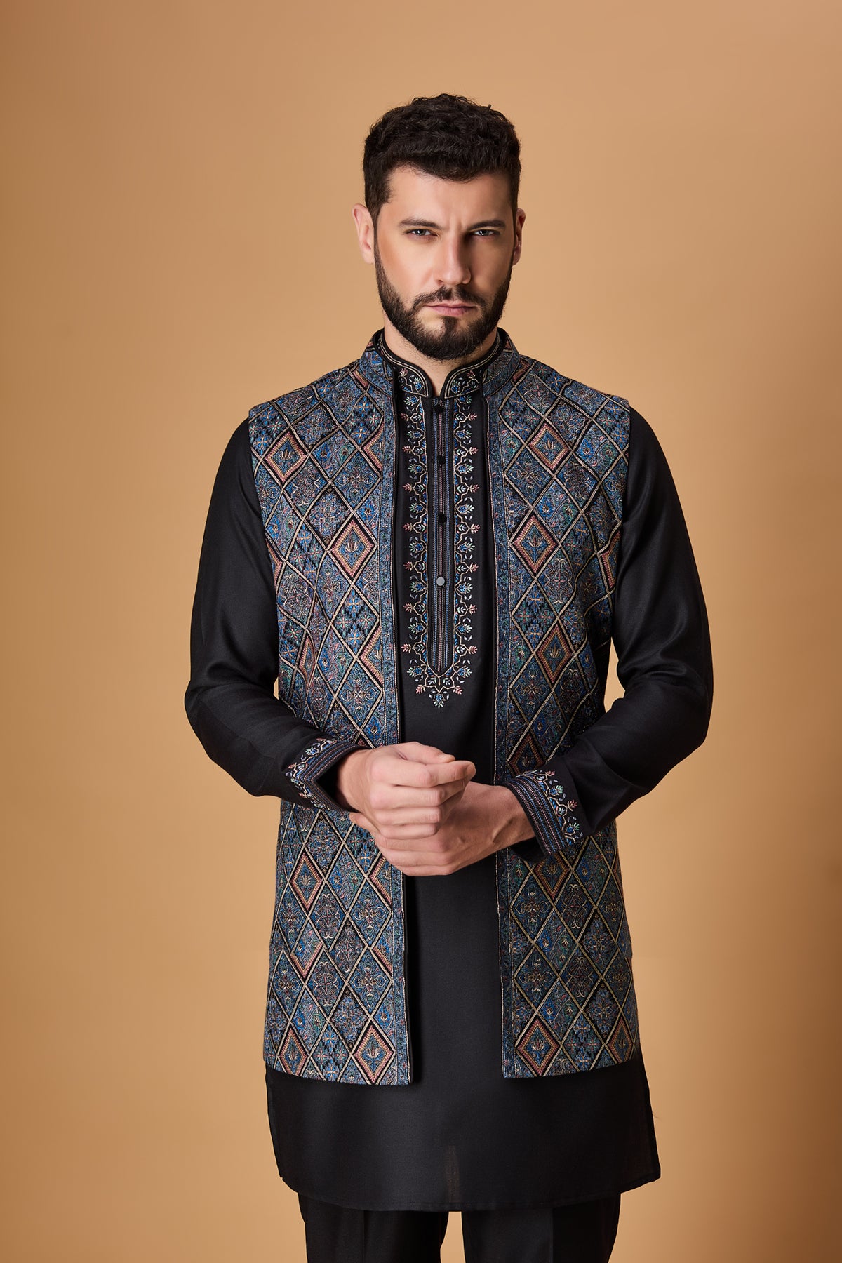 Black Blue Pachmina Bundi Set