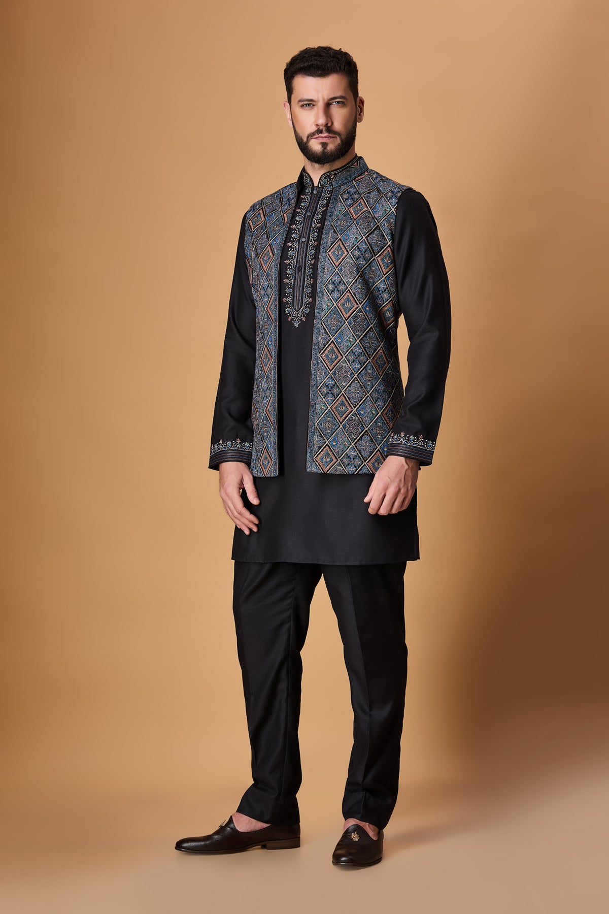 Black Blue Pachmina Bundi Set