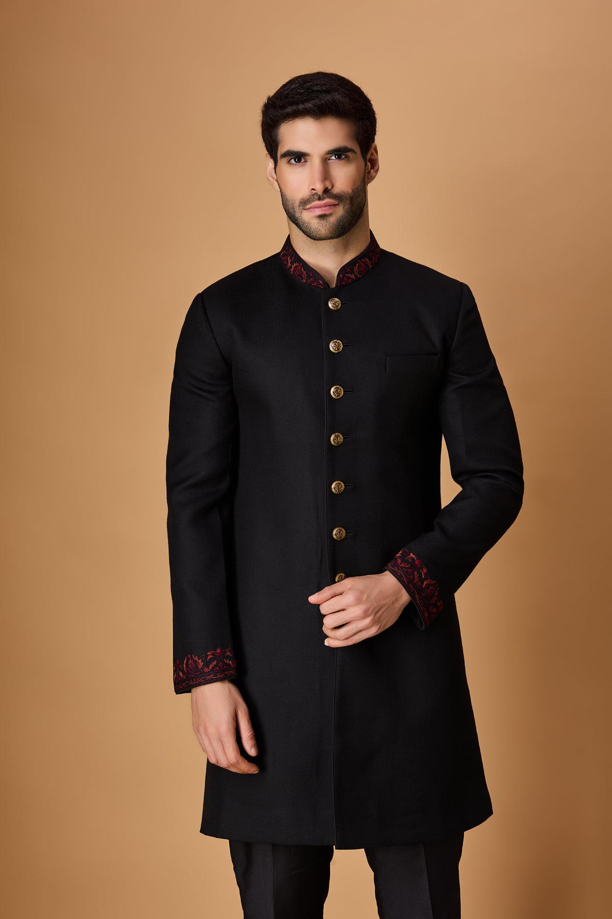 Black Paschmina Sherwani Set