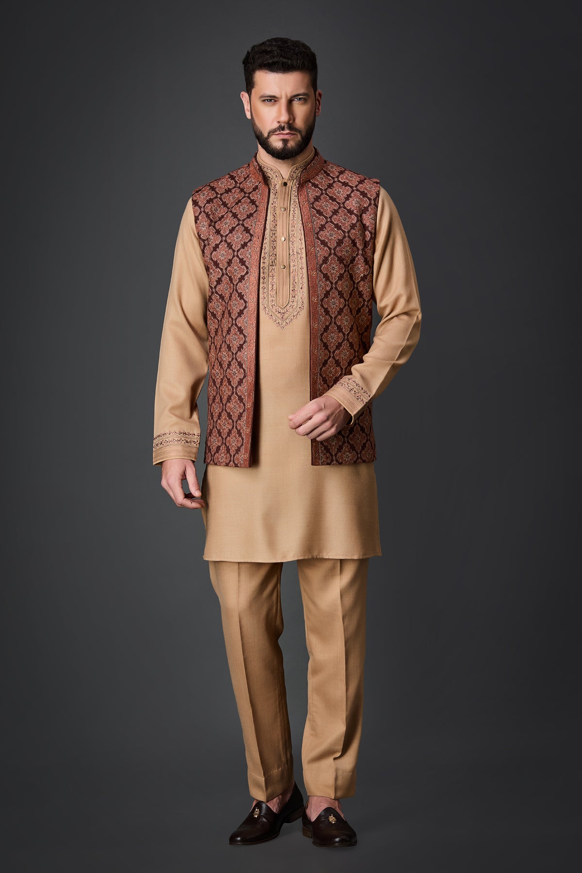 Brown Paschmina Bundi Set