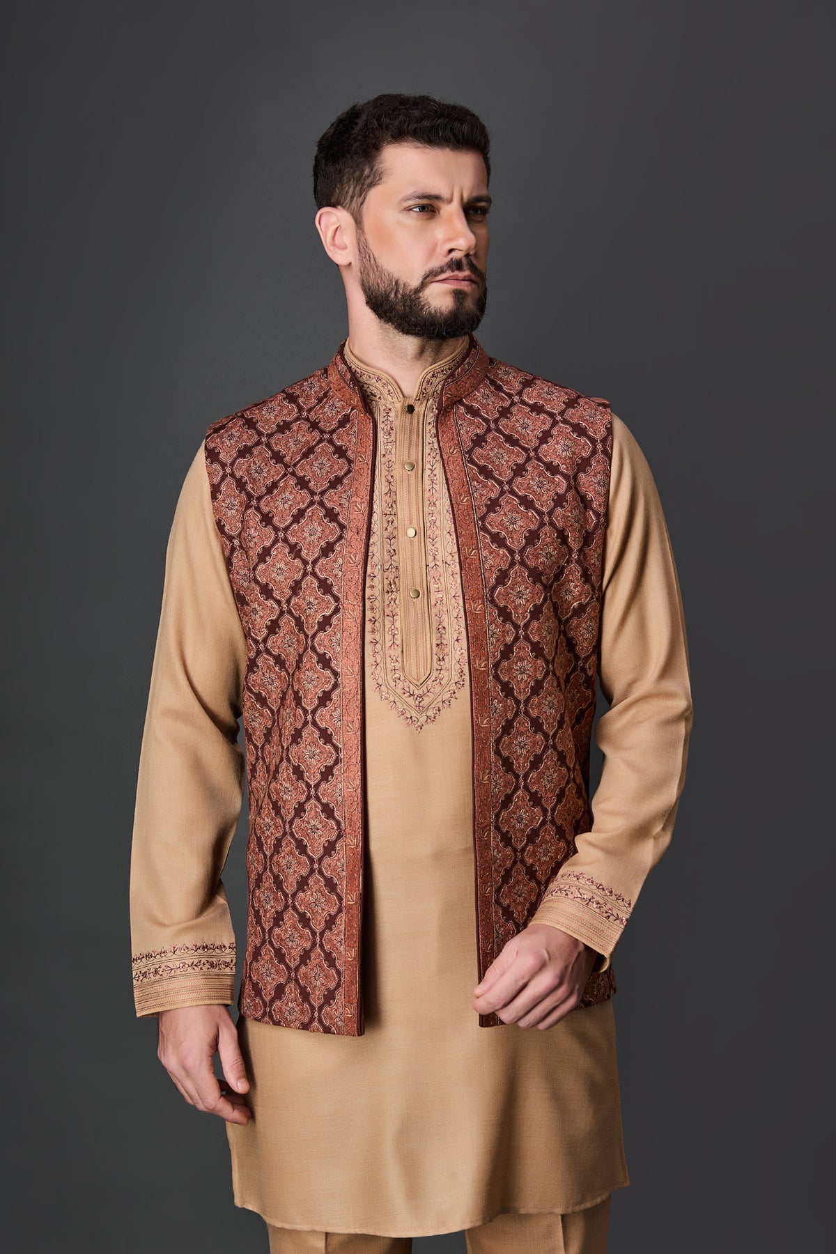Brown Paschmina Bundi Set