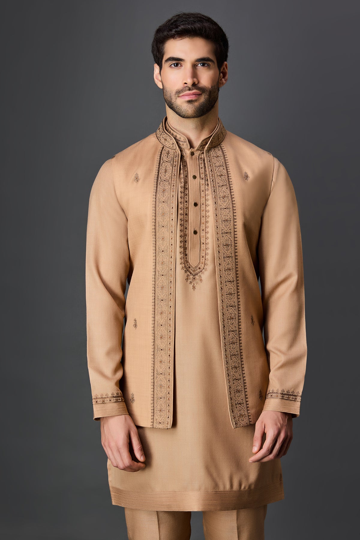 Beige Paschmina Bundi Set