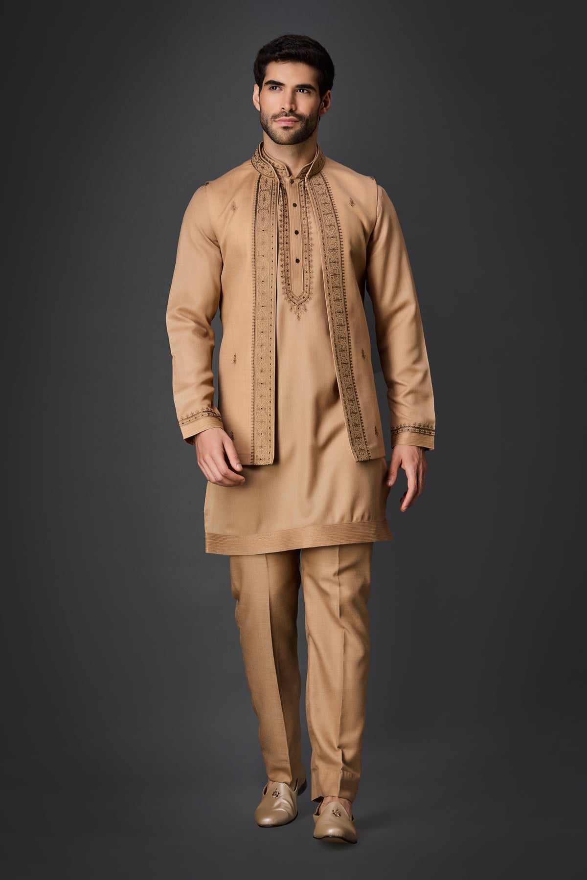 Beige Paschmina Bundi Set