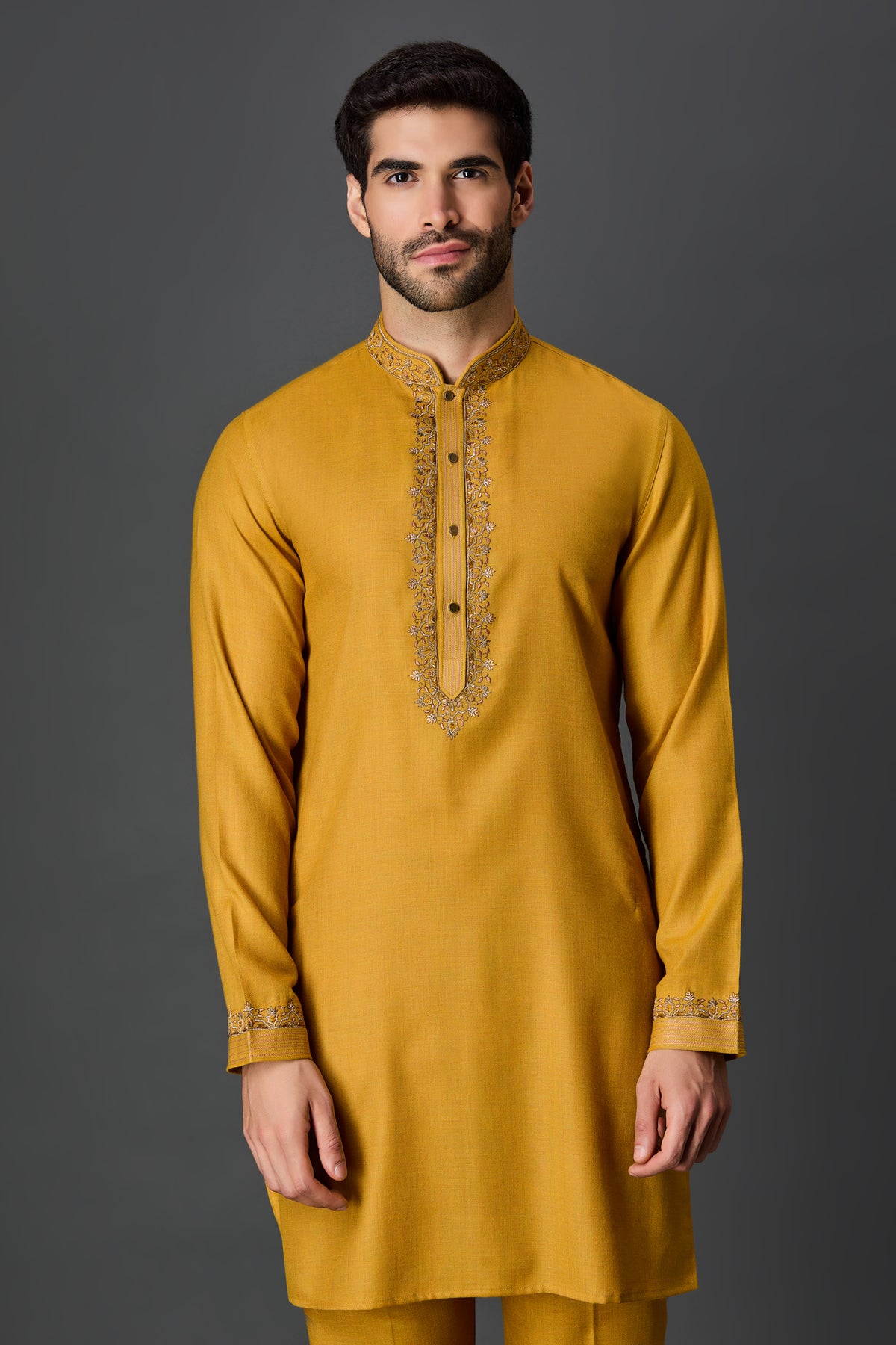 Mustard Paschmina Bundi Set