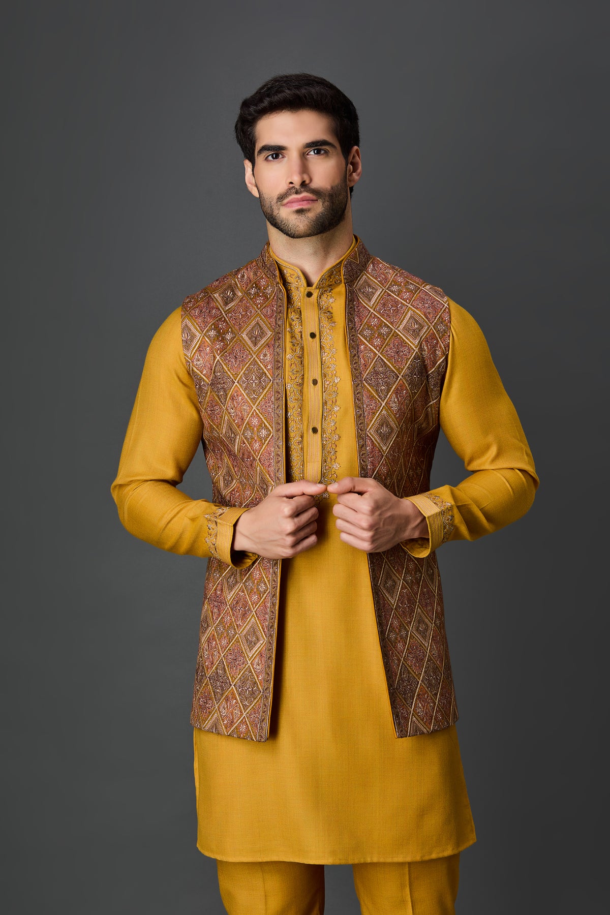 Mustard Paschmina Bundi Set