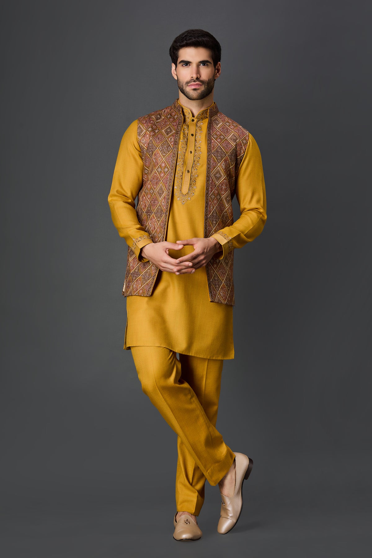 Mustard Paschmina Bundi Set