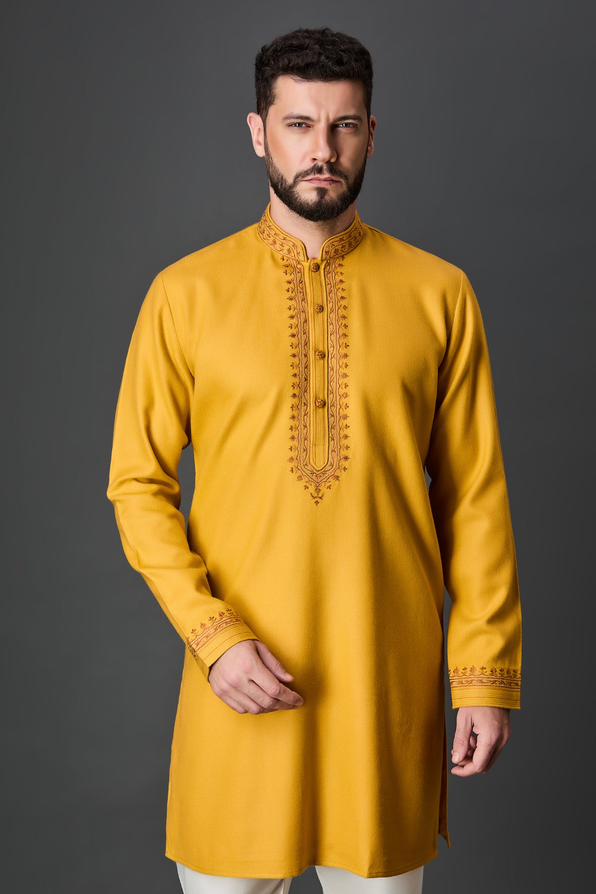 Mustard Paschmina Bundi Set