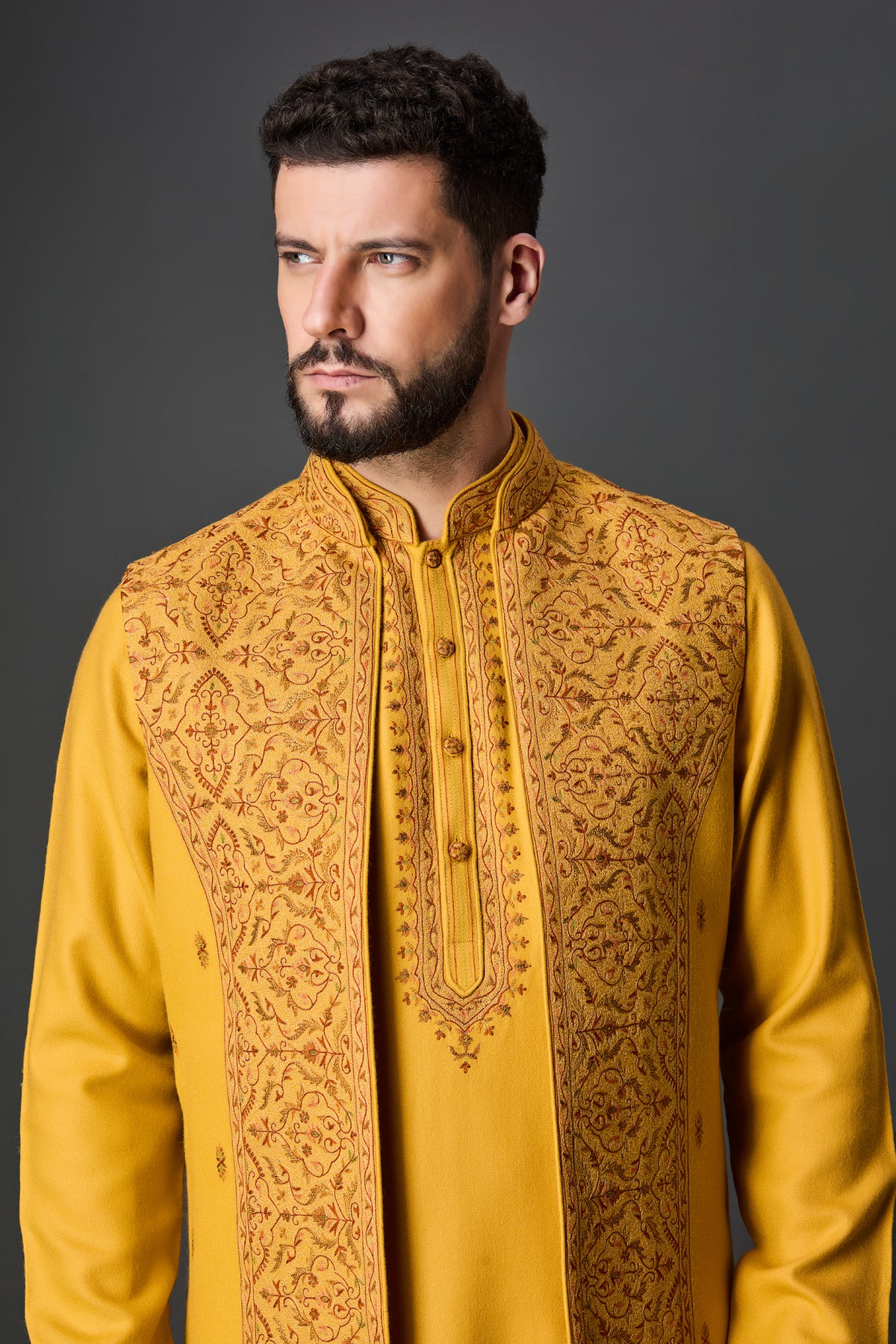 Mustard Paschmina Bundi Set