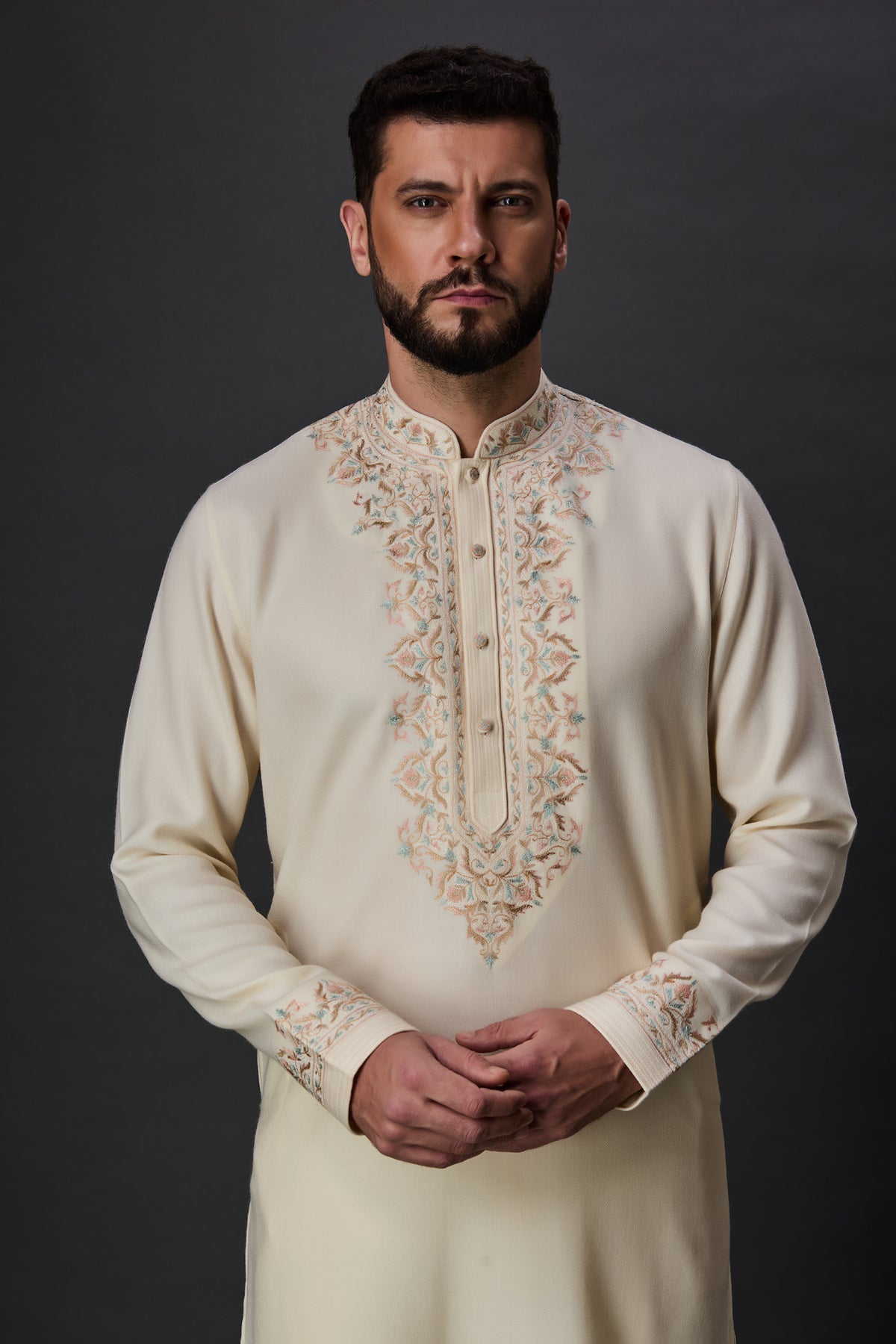 Cream Kashmiri Embroidery Kurta Set