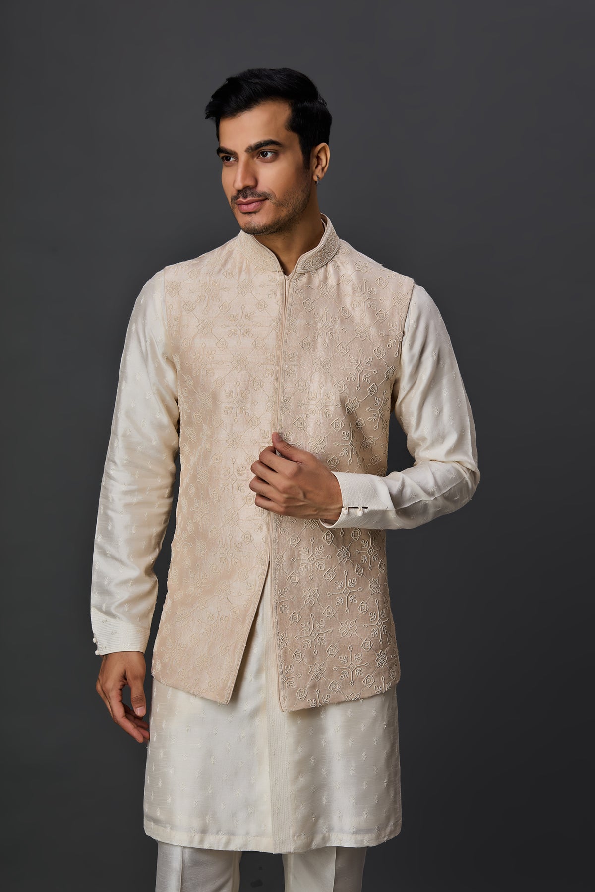Blush pearl toned kurta bundi set