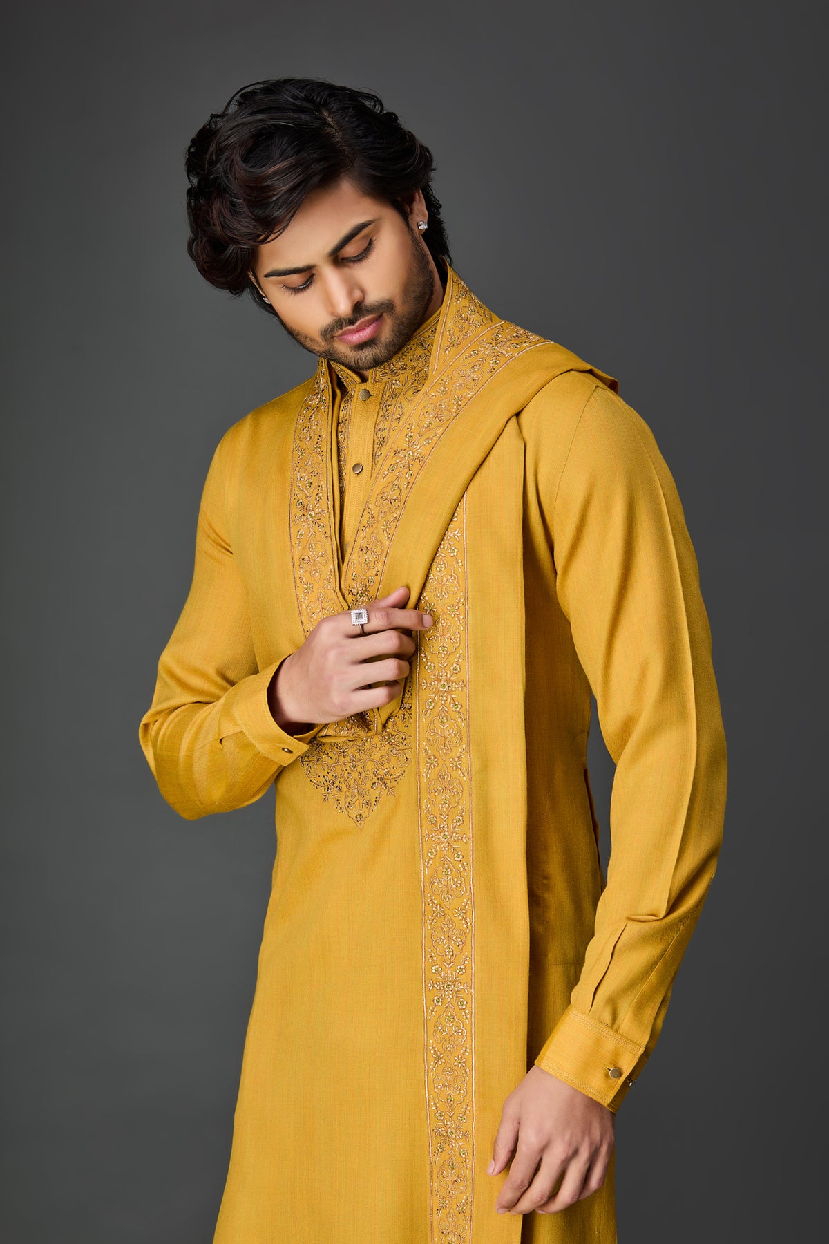 Mustard Yellow Paschmina Kurta Set