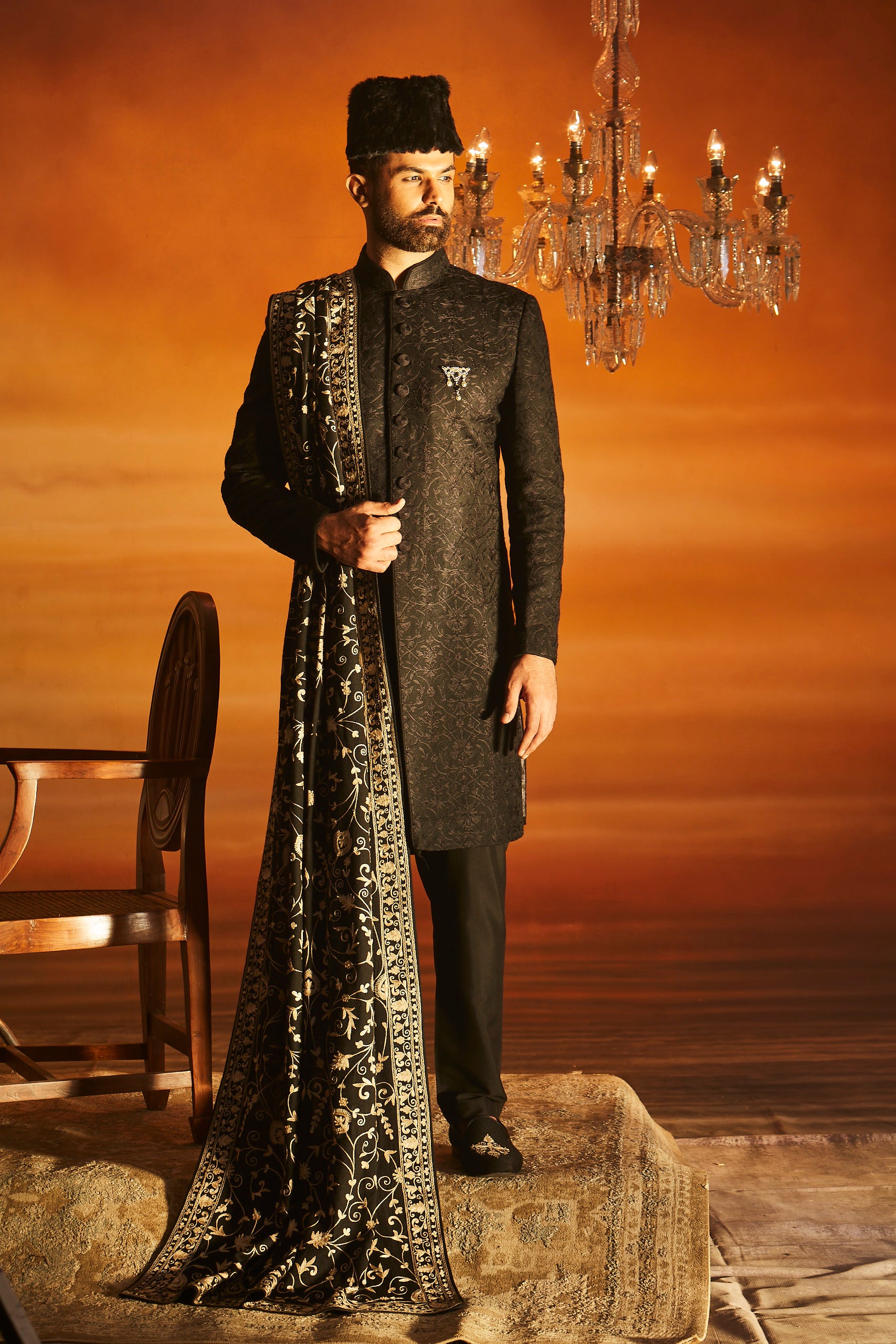 Black Sherwani set