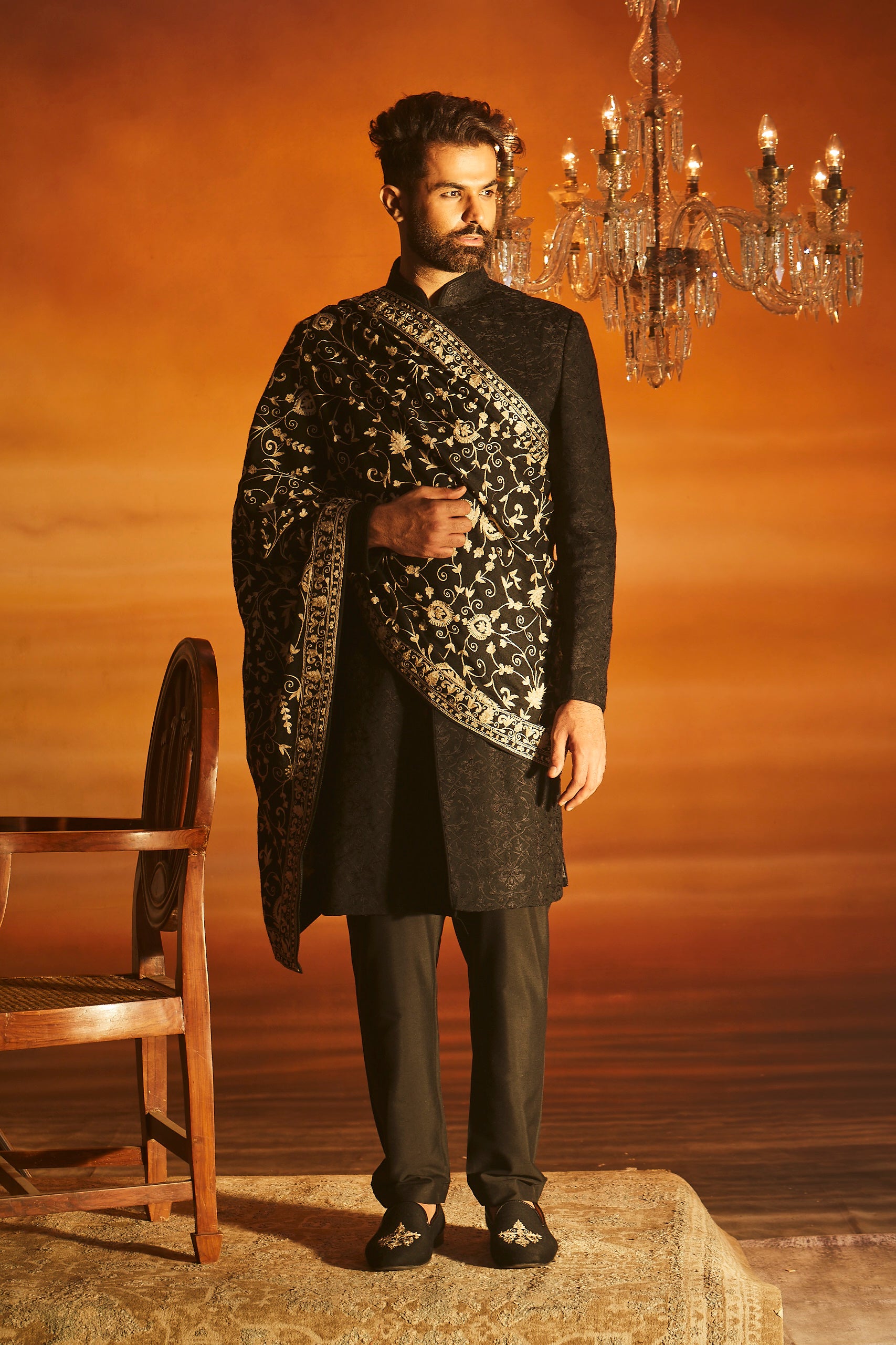 Black Sherwani set