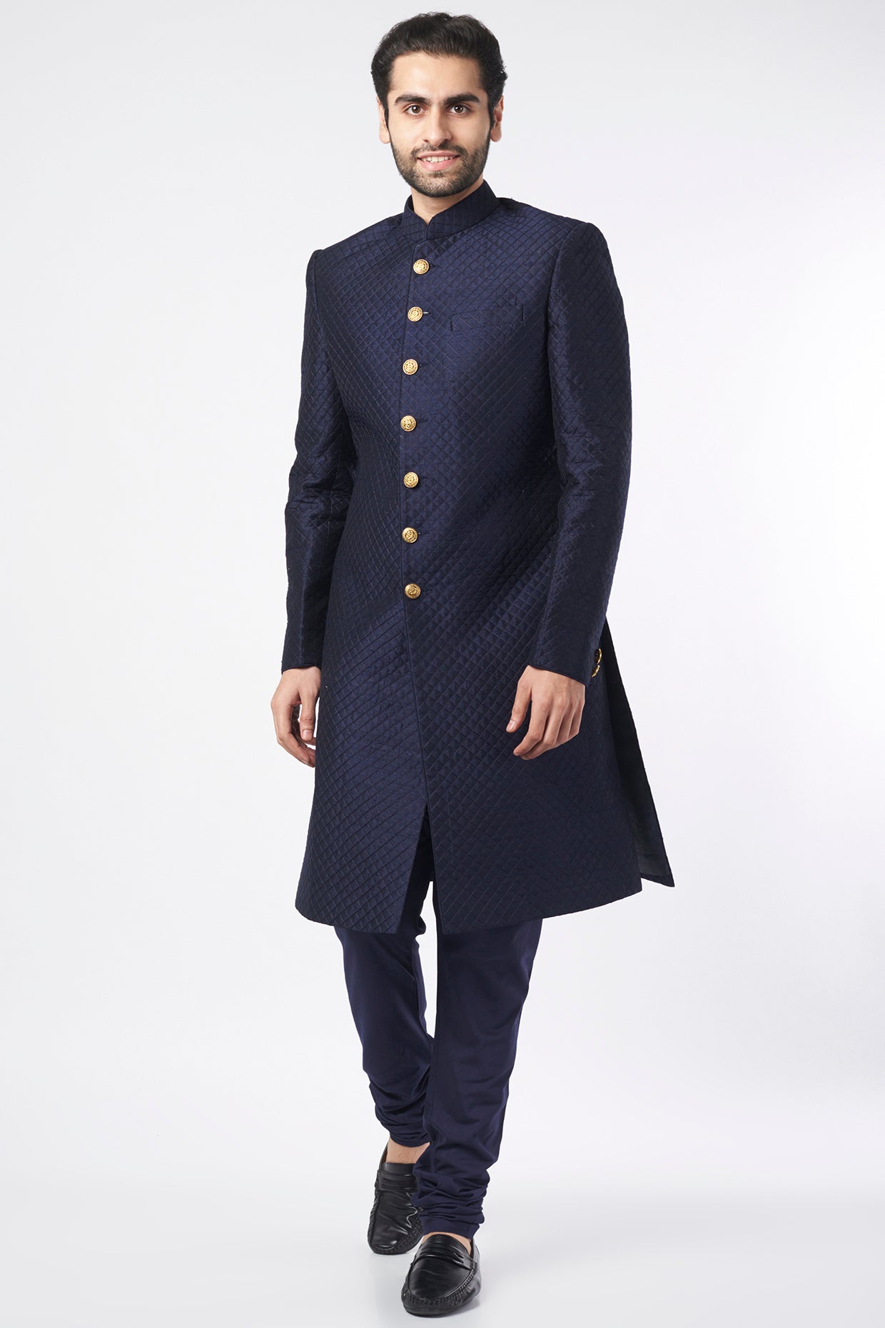 Cobalt Blue Rawsilk Sherwani Set